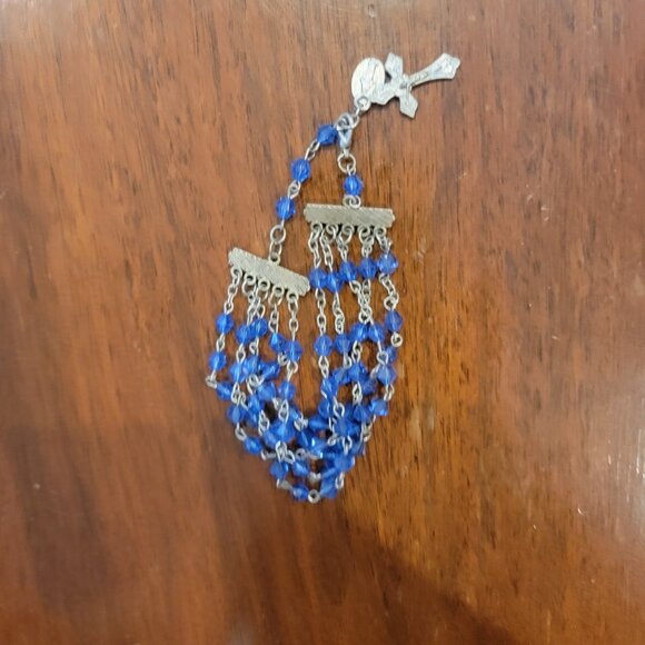 Rosary Bracelet w Blue Faceted Beads & Silver Cross - Picture 2 of 8